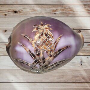 HAWAII Souvenir - Vintage Cowrie Tiger Seashell Carved Etched Hawaii Pineapple